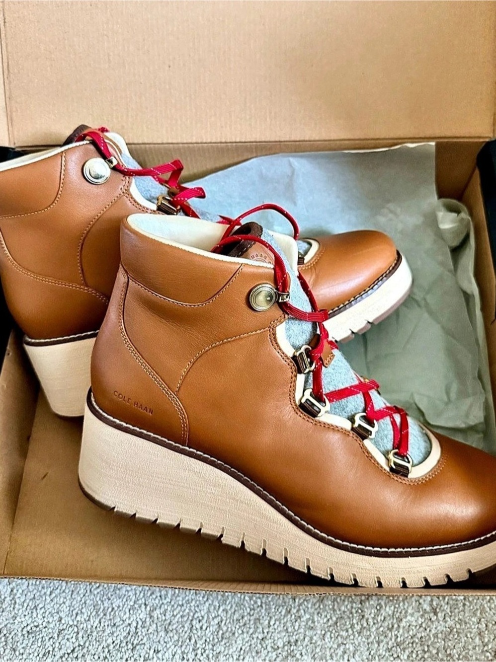 Cole Haan Zero Grand City Leather Wedge Boots,  Almost New, 10